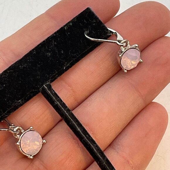 Swarovski pierced earrings silver tone pink dangle drop everyday cushion cut - Picture 8 of 10